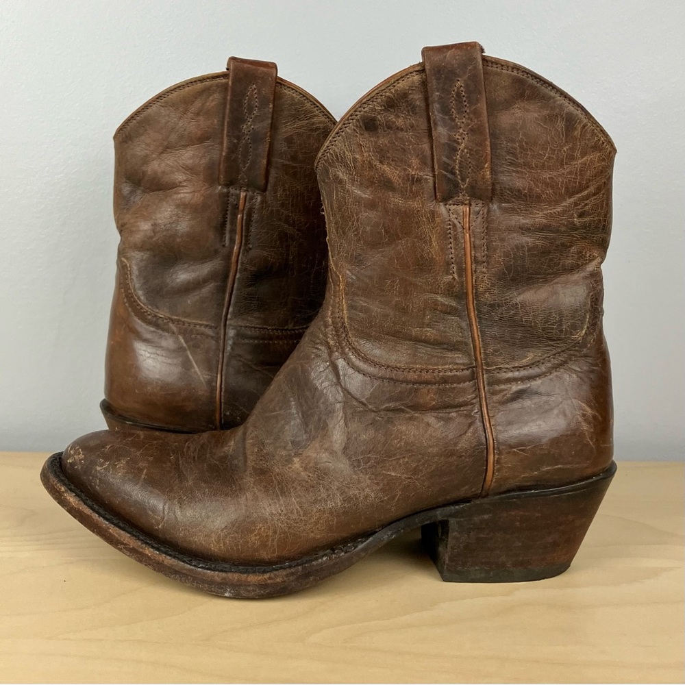 Lucchese Women’s Size 6.5 Brown Leather Western Ankle Booties Side Zip USA - Picture 3 of 13